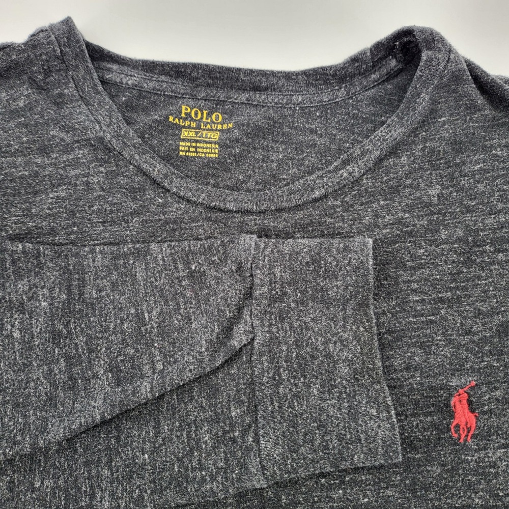 Polo Ralph Lauren Men's Long Sleeve T-Shirt Gray Heather Red Logo XXL